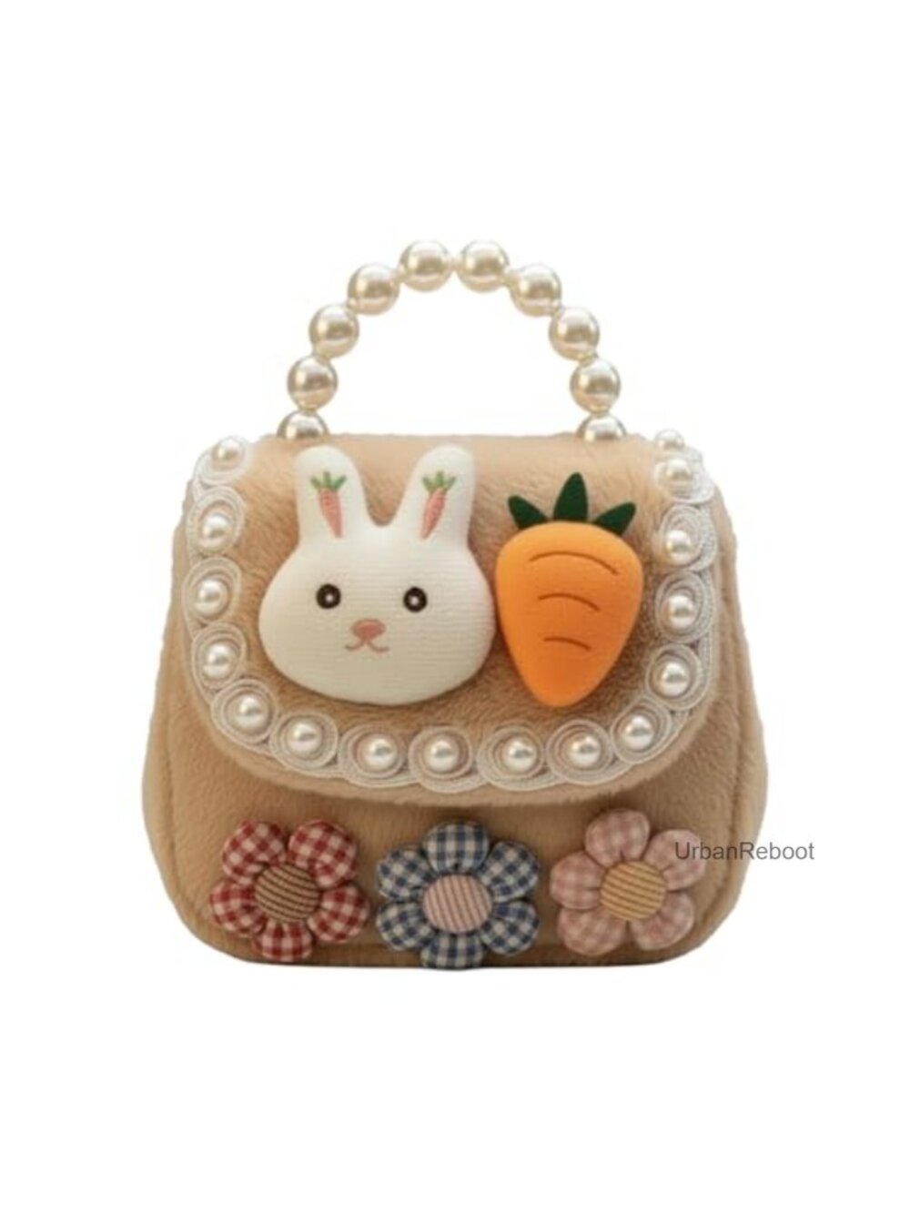 Toddler Girls Mini Crossbody Purse Plush Faux Fur Pearl Handle Bunny Bag